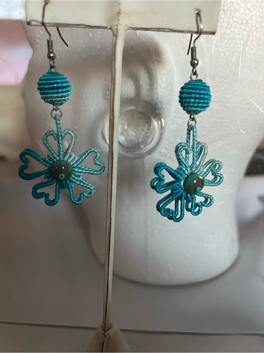 Turquoise Floral Thread Drop Earrings